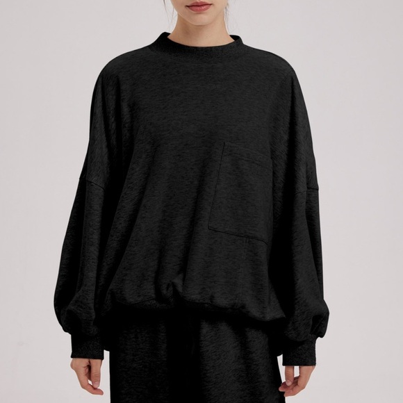 Nap Loungewear Drawstring Hem Cotton Sweatshirt Black - Picture 1 of 6